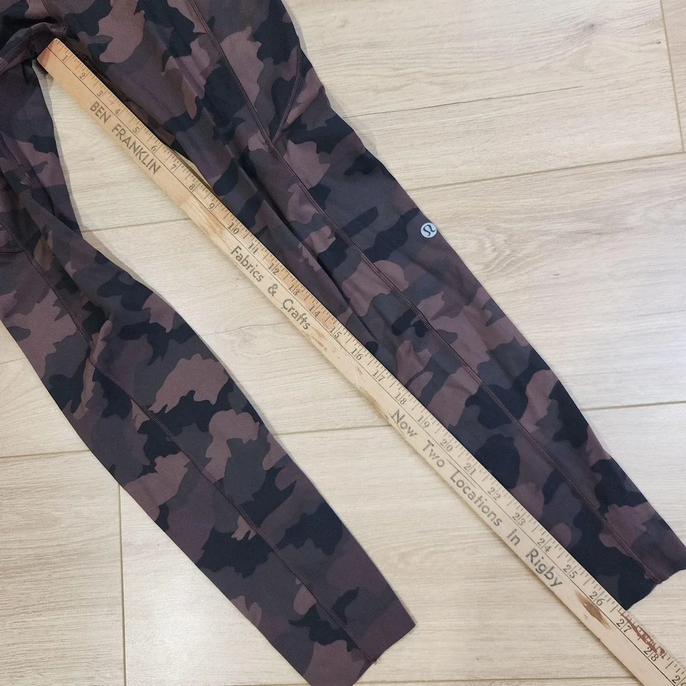 Lululemon Fast Free Leggings Womens 6 Brown Camo High Rise Ankle Yoga Gym